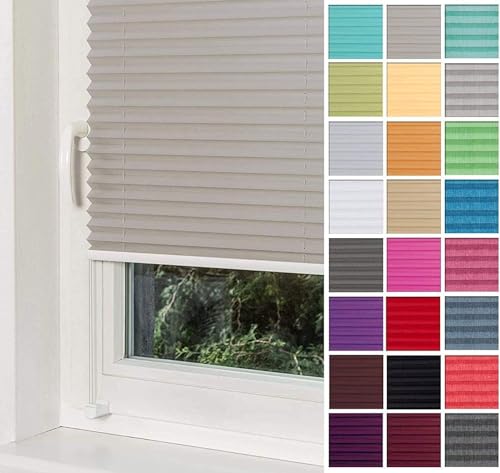 Home-Vision® Premium Plissee Faltrollo ohne Bohren mit Klemmträger / -fix (Grau, B145cm x H120cm) Blickdicht Sonnenschutz Jalousie für Fenster & Tür von Home-Vision