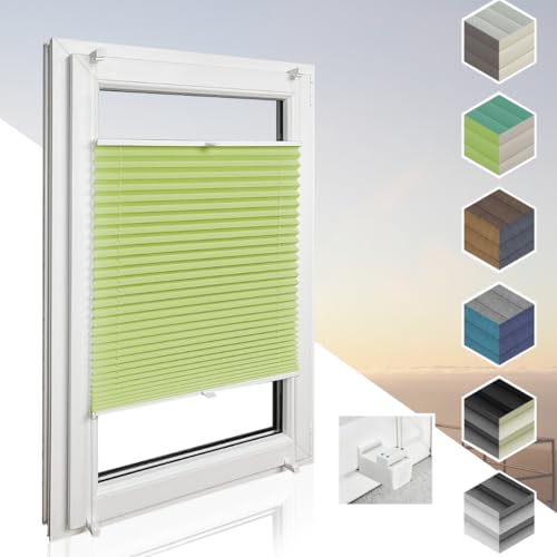 Home-Vision® Premium Plissee Faltrollo ohne Bohren mit Klemmträger / -fix (Grün, B105cm x H150cm) Blickdicht Sonnenschutz Jalousie für Fenster & Tür von Home-Vision
