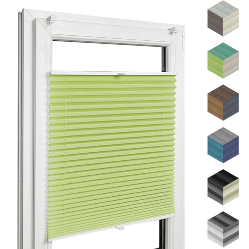 Home-Vision® Premium Plissee Faltrollo ohne Bohren mit Klemmträger / -fix (Grün, B105cm x H200cm) Blickdicht Sonnenschutz Jalousie für Fenster & Tür von Home-Vision
