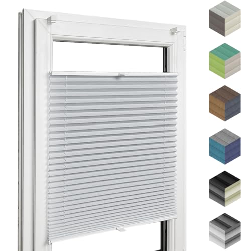 Home-Vision® Premium Plissee Faltrollo ohne Bohren mit Klemmträger / -fix (Silber, B130cm x H100cm) Blickdicht Sonnenschutz Jalousie für Fenster & Tür von Home-Vision