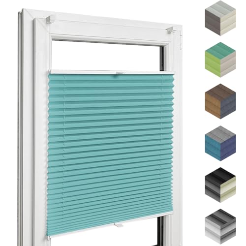 Home-Vision® Premium Plissee Faltrollo ohne Bohren mit Klemmträger / -fix (Türkis, B100cm x H100cm) Blickdicht Sonnenschutz Jalousie für Fenster & Tür von Home-Vision