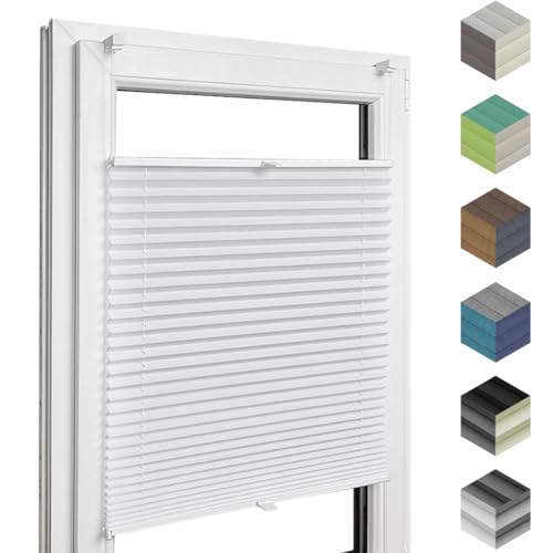 Home-Vision® Premium Plissee Faltrollo ohne Bohren mit Klemmträger / -fix (Weiß, B120cm x H200cm) Blickdicht Sonnenschutz Jalousie für Fenster & Tür von Home-Vision