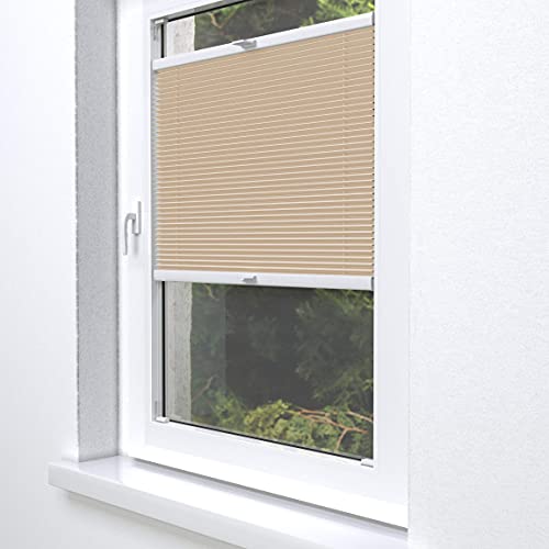 Home-Vision® Premium Plissee Faltrollo ohne Bohren zum Kleben Innenrahmen Blickdicht Sonnenschutz Jalousie für Fenster & Tür (Beige, B25 x H100cm) von Home-Vision