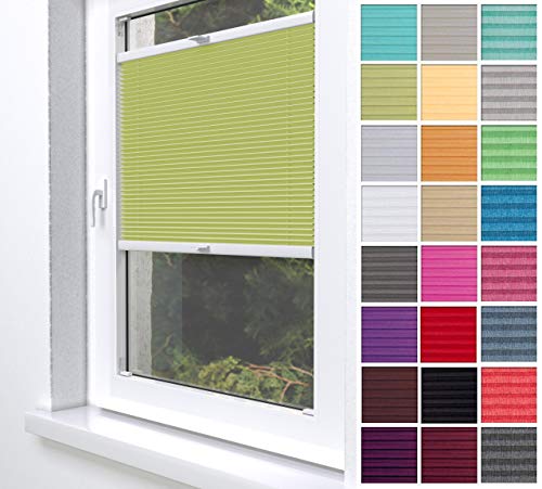 Home-Vision® Premium Plissee Faltrollo ohne Bohren zum Kleben Innenrahmen Blickdicht Sonnenschutz Jalousie für Fenster & Tür (Grün, B100 x H100cm) von Home-Vision