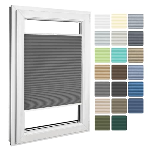 Home-Vision® Premium Plissee zum Anschrauben in der Glasleiste Innenrahmen (Graphit, B135cm x H200cm) Blickdicht Plissee Jalousie mit Halterungen zum Bohren, Sonnenschutzrollo Rollo von Home-Vision