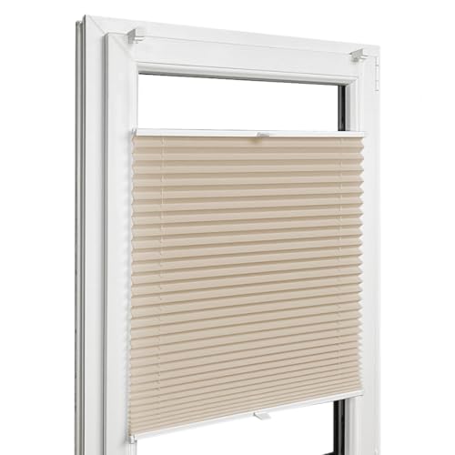 Home-Vision® Premium Plisseerollo ohne Bohren mit Klemmfix jalousien Fenster innen(Cappucino, B125cm x H80cm) Easyfix Klemmträger, Verdunklung, Blickdicht Sonnenschutz Jalousie für Fenster & Tür von Home-Vision