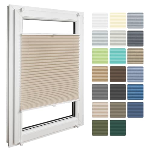 Home-Vision® Premium Faltrollo Plissee ohne Bohren mit Klemmfix jalousien Fenster innen(Cappucino B125cm x H80cm) Easyfix Klemmträger Verdunklung Blickdicht Sonnenschutz Jalousie für Fenster & Tür von Home-Vision