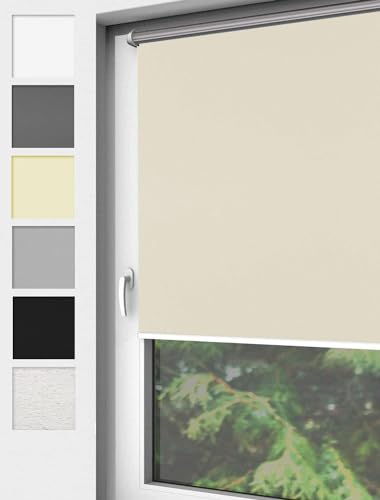 Home-Vision® Verdunkelungsrollo Klemmfix, ohne Bohren mit Klämmträgern, Fensterrollo, Seitenzugrollo, Verdunklungsrollo, Lichtundurchlässig Thermorollo (Creme, B125cm x H150cm) von Home-Vision