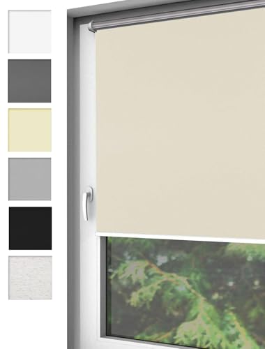 Home-Vision® Verdunkelungsrollo Klemmfix, ohne Bohren mit Klämmträgern, Fensterrollo, Seitenzugrollo, Verdunklungsrollo, Lichtundurchlässig Thermorollo (Creme, B50cm x H150cm) von Home-Vision