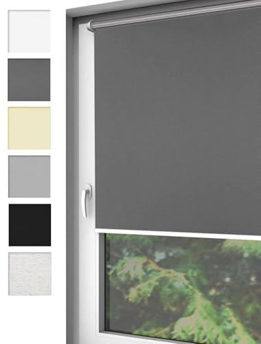 Home-Vision® Verdunkelungsrollo Klemmfix, ohne Bohren mit Klämmträgern, Fensterrollo, Seitenzugrollo, Verdunklungsrollo, Lichtundurchlässig Thermorollo (Graphit, B90cm x H130cm) von Home-Vision