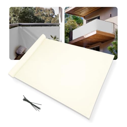 Home-Vision Balkon Sichtschutz Balkonabdeckung Balkonverkleidung blickdichte Wind- und UV-Schutz wetterfester, mit Kabelbinder und Ösen Kollektion Elif (Creme, 0,75m x 6,1m) von Home-Vision