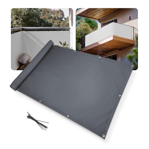 Home-Vision Balkon Sichtschutz Balkonabdeckung Balkonverkleidung blickdichte Wind- und UV-Schutz wetterfester, mit Kabelbinder und Ösen Kollektion Oxford (Graphit, 1,2m x 9,25m) von Home-Vision