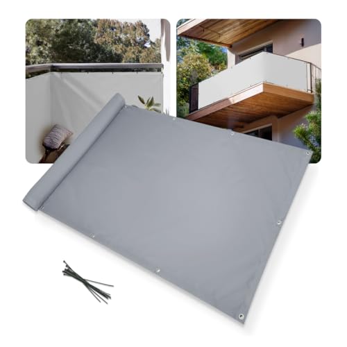 Home-Vision Balkon Sichtschutz Balkonabdeckung Balkonverkleidung blickdichte Wind- und UV-Schutz wetterfester, mit Kabelbinder und Ösen Kollektion Oxford (Grau, 0,9m x 9,25m) von Home-Vision