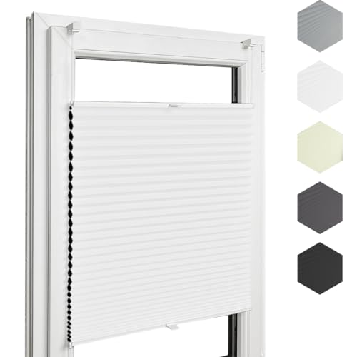 Home-Vision® Premium Doppelplissee Wabenplissee ohne Bohren mit Klemmträger / -fix (Weiß, B120cm x H120cm) Einfarbig Blickdicht Sonnenschutz Jalousie für Fenster & Tür von Home-Vision