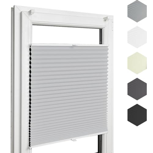 Home-Vision® Premium Doppelplissee Wabenplissee ohne Bohren mit Klemmträger / -fix (Weiß-Grau, B105cm x H120cm) Zweifarbig Blickdicht Sonnenschutz Jalousie für Fenster & Tür von Home-Vision