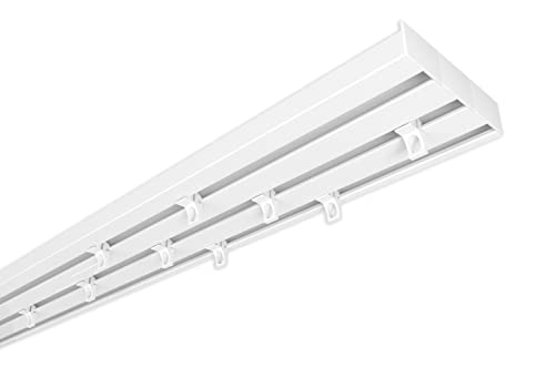 Home-Vision Gardinenschiene Vorhangschiene 1-läufig, 2-läufig oder 3-läufig (Serie X, 3-läufig, 120cm - mit Ösengleiter) Aluminium, Inkl. Befestigungsmaterial, für Schiebevorhang von Home-Vision
