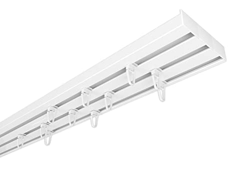 Home-Vision Gardinenschiene Vorhangschiene 1-läufig, 2-läufig oder 3-läufig (Serie X, 3-läufig, 400cm - mit Faltenlegehaken) Aluminium, Inkl. Befestigungsmaterial, für Schiebevorhang von Home-Vision