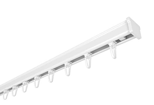 Home-Vision Gardinenschiene Vorhangschiene 1-läufig, 2-läufig oder 3-läufig (Serie Y, Weiß Gardinenschiene mit Faltenlegehaken, 180cm) Aluminium, Inkl. Befestigungsmaterial, für Schiebevorhang von Home-Vision