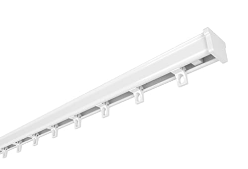 Home-Vision Gardinenschiene Vorhangschiene 1-läufig, 2-läufig oder 3-läufig (Serie Y, Weiß Gardinenschiene mit Ösengleiter, 120cm) Aluminium, Inkl. Befestigungsmaterial, für Schiebevorhang von Home-Vision