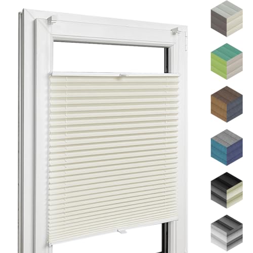 Home-Vision® Premium Plissee Faltrollo ohne Bohren mit Klemmträger / -fix (Creme-Vanille, B25cm x H150cm) Blickdicht Sonnenschutz Jalousie für Fenster & Tür von Home-Vision