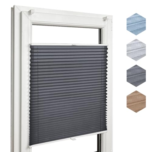 Home-Vision® Premium Plissee Faltrollo ohne Bohren mit Klemmfix, Kollektion „Melange” Leinenoptik Blickdicht Sonnenschutz Jalousie für Fenster & Tür (Graphit, B75cm x H150cm) Modern Klemmträger von Home-Vision
