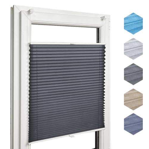 Home-Vision® Premium Faltrollo Plissee ohne Bohren mit Klemmfix Kollektion „Melange” Leinenoptik Blickdicht Sonnenschutz Jalousie für Fenster&Tür(Graphit B80cm x H200cm) Modern Klemmträger von Home-Vision