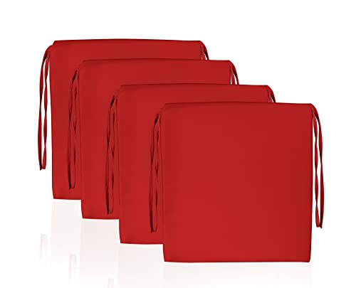 Home-Vision Stuhlkissen Sitzkissen für Gartenstuhl, Küche oder Esszimmerstuhl Sitzpolster Uni Farben mit 4 Kordelbändern für sicheren Halt Kollektion Kier (K Rot, 40x40x4cm, 4 Stück) von Home-Vision