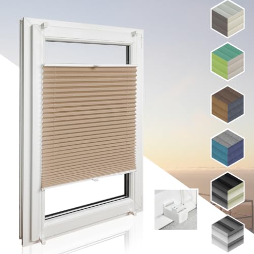 Home-Vision® Premium Plissee Faltrollo ohne Bohren mit Klemmträger / -fix (Beige, B110cm x H150cm) Blickdicht Sonnenschutz Jalousie für Fenster & Tür von Home-Vision
