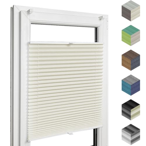 Home-Vision® Premium Plisseerollo ohne Bohren mit Klemmfix jalousien Fenster innen(Crem-Vanila, B25cm x H120cm) Easyfix Klemmträger, Verdunklung, Blickdicht Sonnenschutz Jalousie für Fenster & Tür von Home-Vision