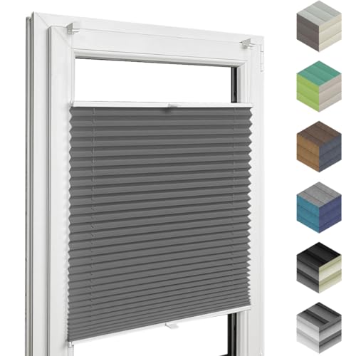 Home-Vision® Premium Plissee Faltrollo ohne Bohren mit Klemmfix jalousien Fenster innen(Graphit, B115cm x H100cm) Easyfix Klemmträger, Verdunklung, Blickdicht Sonnenschutz Jalousie für Fenster & Tür von Home-Vision