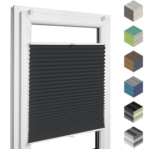 Home-Vision® Premium Plissee Faltrollo ohne Bohren mit Klemmträger / -fix (Schwarz, B105cm x H120cm) Blickdicht Sonnenschutz Jalousie für Fenster & Tür von Home-Vision