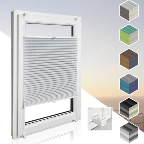Home-Vision® Premium Plissee Faltrollo ohne Bohren mit Klemmträger / -fix (Silber, B75cm x H120cm) Blickdicht Sonnenschutz Jalousie für Fenster & Tür von Home-Vision