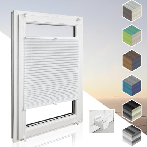 Home-Vision® Premium Plissee Faltrollo ohne Bohren mit Klemmträger / -fix (Weiß, B140cm x H120cm) Blickdicht Sonnenschutz Jalousie für Fenster & Tür von Home-Vision