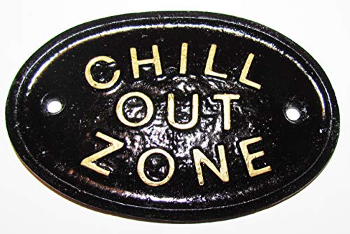 „Chill-Zone“ Wandschild/-zeichen für Terrasse/Wintergarten in Schwarz mit erhöhtem Gold-Schriftzug von Home Works