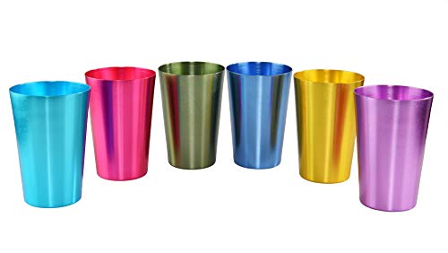 HOME-X Bunte Aluminium-Trinkbecher Set mit 6 farbigen Metallgläsern, bruchsicher, stapelbar, 6 metallische Farben - 340 ml von Home-X