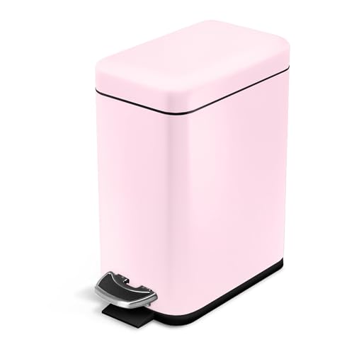 Home Zone Living Badezimmer-Mülleimer mit Deckel, Edelstahl-Mülleimer mit schlanker Form und Trittpedal für Zuhause und Büro, 5 Liter Fassungsvermögen, Rosa von Home Zone Living