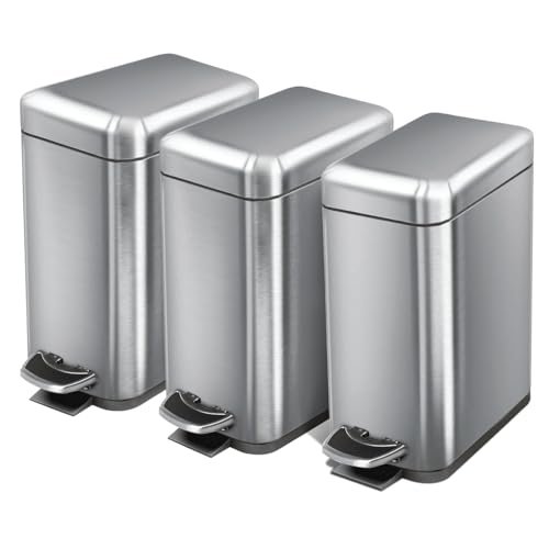 Home Zone Living Kleiner Badezimmer-Mülleimer mit Deckel und Trittpedal, Edelstahl-Mülleimer mit schlankem Design für Zuhause und Büro, silberfarben, 5 Liter, 3 Stück Home Zone Living Kleiner Badezimmer-Mülleimer mit Deckel und Trittpedal, Edelstahl-Mülleimer mit schlankem Design für Zuhause und Büro, silberfarben, 5 Liter, 3 Stück von Home Zone Living