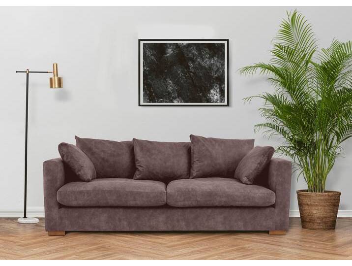 2,5-Sitzer HOME AFFAIRE Coray , braun (dunkelbraun), B:220cm H:80cm T:113cm, 100% PES, Sofas, extra weich und kuschelig, Füllung mit Federn und Daunen von Home-affaire