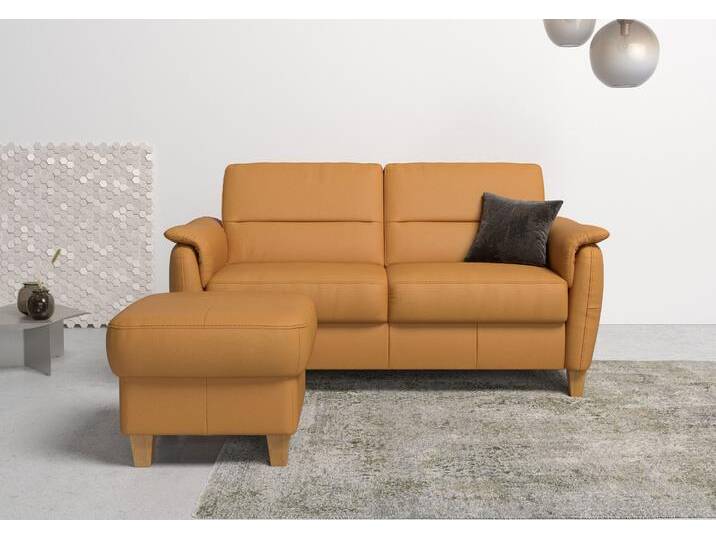 2,5-Sitzer HOME AFFAIRE Palmera , gelb (curry), B:179cm H:89cm T:89cm, Luxus-Microfaser (100% Polyester), Struktur (100% Polyester), Luxus-Microfaser in Lederoptik (100% Polyester), Sofas, Federkern-Polsterung, Steckvorrichtung für 2 Kopfstützen (optional) von Home-affaire