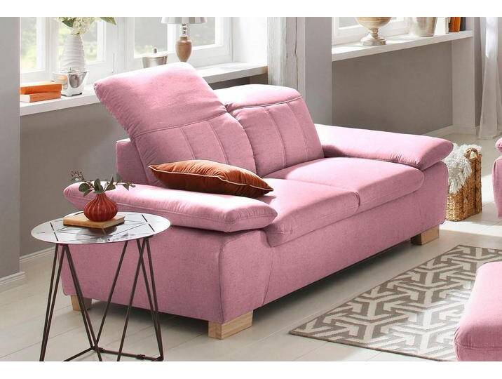 2-Sitzer HOME AFFAIRE Bergamo Multifunktions-Sofa, bequem und komfortabel , rosa (rosé), B:195cm H:77cm T:90cm, Chenille 100% Polyester, Struktur fein ( 100% Polyester), Luxus-Kunstleder, Struktur weich (100% Polyester), Sofas, mit Armlehn-und Rückenfunktion, Federkern von Home-affaire