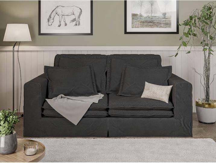 3-Sitzer HOME AFFAIRE ALISSAS BIS mit vielen Kissen, Biesen an den Kissen , grau (anthrazit), B:196cm H:95cm T:108cm, 92% Polyester, 8% Nylon, Sofas, Hussen-Optik, kleine Taschen an der Seite zum Verstauen von Home-affaire