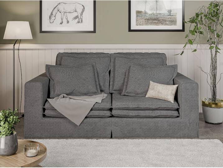 3-Sitzer HOME AFFAIRE ALISSAS BIS mit vielen Kissen, Biesen an den Kissen , grau (dunkelgrau), B:196cm H:95cm T:108cm, 92% Polyester, 8% Nylon, Sofas, Hussen-Optik, kleine Taschen an der Seite zum Verstauen von Home-affaire