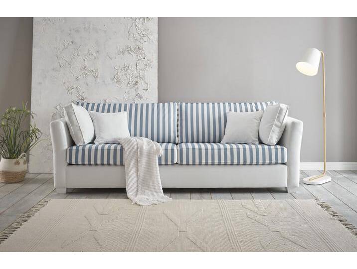3-Sitzer HOME AFFAIRE CALIFORNIA , beige (hellbeige), B:240cm H:88cm T:96cm, 100% PES, Sofas, maritimer Landhausstil, in 3Breiten, mit Holzfüßen Weiß lackiert von Home-affaire