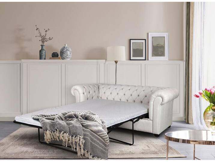3-Sitzer HOME AFFAIRE CHARENTE, optionale Schlafsofa, Chesterfield-Sofa, Bettfunktion , beige (creme), B:198cm H:74cm T:89cm, 100% Polyester, Sofas, mit edler Knopfheftung und typischen Armlehnen, B/T/H 198/89/74 cm von Home-affaire