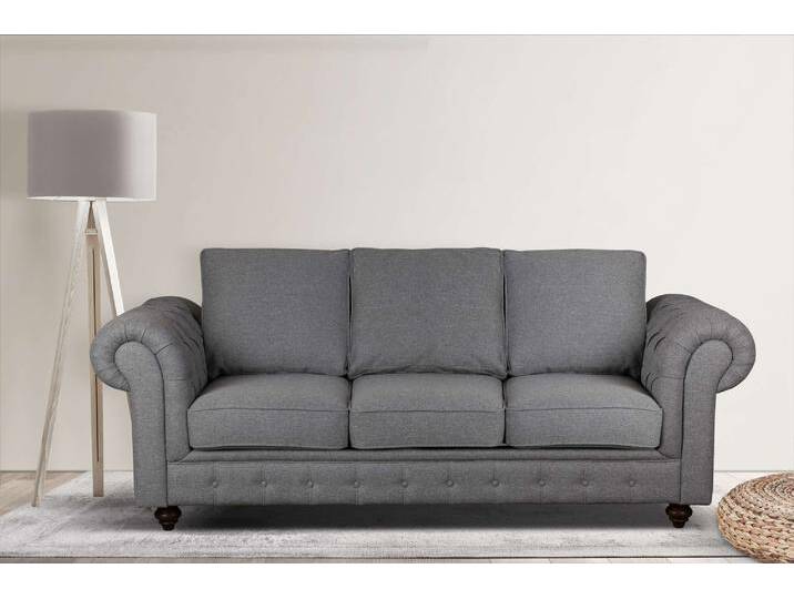 3-Sitzer HOME AFFAIRE MENDITTE , grau (anthrazit), B:225cm H:90cm T:93cm, 100% Polyester, Sofas, Knopfheftung im Armlehnbereich und an Vorderkante, hohe Qualität von Home-affaire