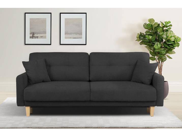 3-Sitzer HOME AFFAIRE TRIPLO optionale Schlafsofa mit Bettkasten, Maße B/T/H: 215/100/89 cm , grau (graphit), B:215cm H:89cm T:100cm, Luxus-Microfaser weich (92% Polyester, 8% Nylon), Filzoptik ( 100% Polyester), Luxus-Microfaser Vintageoptik (100% Polyester), Sofas, Wahlweise Bettfunktion - Liegefläche 145x191 cm, Rücken-, Zierkissen von Home-affaire