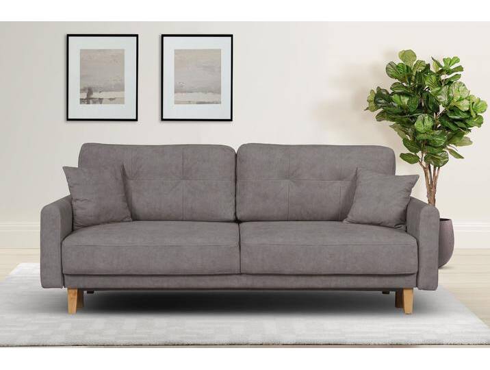 3-Sitzer HOME AFFAIRE TRIPLO optionale Schlafsofa mit Bettkasten, Maße B/T/H: 215/100/89 cm , grau (taupe), B:215cm H:89cm T:100cm, 100% Polyester, Sofas, Wahlweise Bettfunktion - Liegefläche 145x191 cm, Rücken-, Zierkissen von Home-affaire