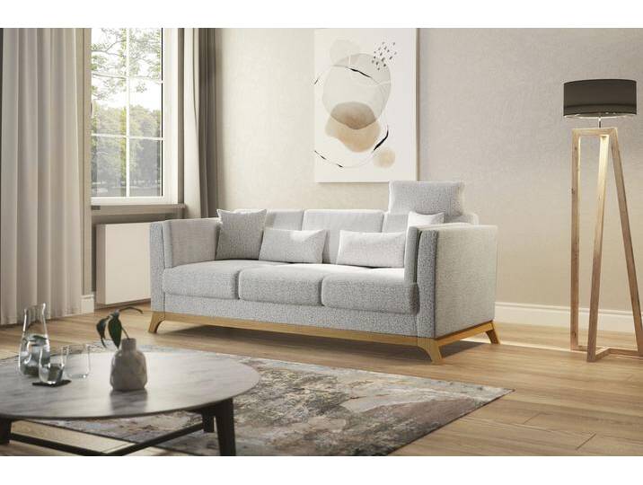 3-Sitzer HOME AFFAIRE Viva , beige, B:213cm H:84cm T:93cm, 100% Polyester, Sofas, mit Holzrahmen aus Eiche von Home-affaire