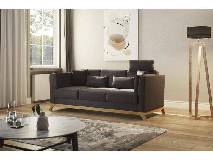 3-Sitzer HOME AFFAIRE Viva , braun, B:213cm H:84cm T:93cm, 100% Polyester, Sofas, mit Holzrahmen aus Eiche von Home-affaire