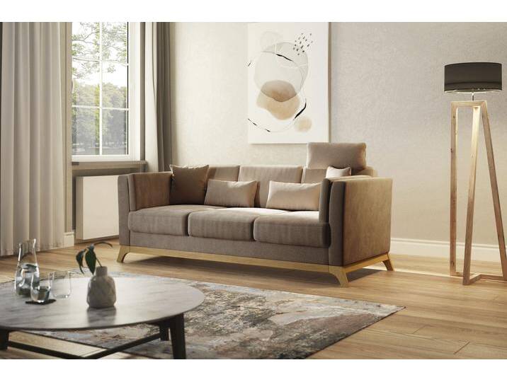 3-Sitzer HOME AFFAIRE Viva , braun (chocco), B:213cm H:84cm T:93cm, 100% Polyester, Sofas, mit Holzrahmen aus Eiche von Home-affaire